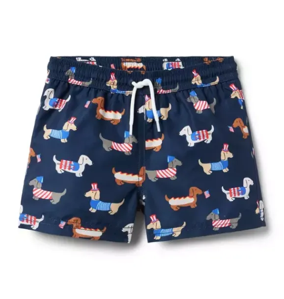 Janie and Jack Swim Outfits|Matching Sets-Americana Dog Swim Trunk merchant marine dog