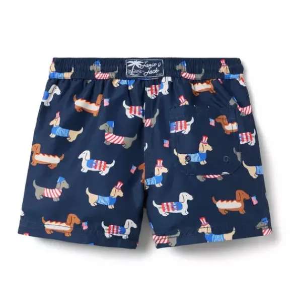 Janie and Jack Swim Outfits|Matching Sets-Americana Dog Swim Trunk merchant marine dog