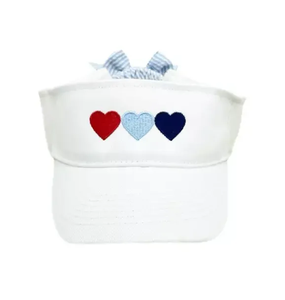 Janie and Jack Kids Accessories-Americana Hearts Bow Visor red/white/blue