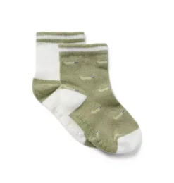 Janie and Jack Online Exclusives|Shoes & Accessories-Baby Alligator And Stripe Sock 2-Pack jet ivory stripe and olive alligator