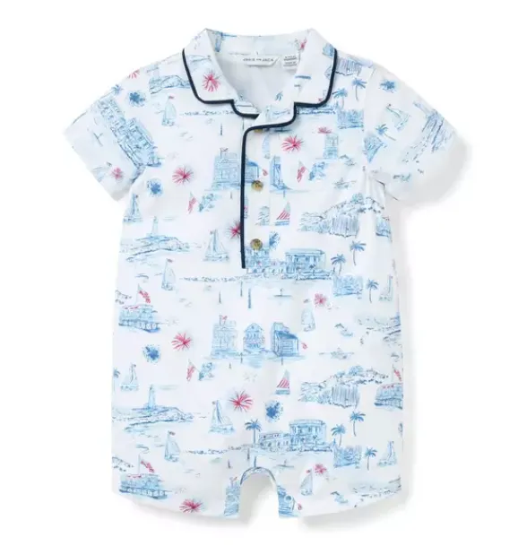 Janie and Jack One-pieces & Rompers-Baby Americana Toile Romper white americana toile