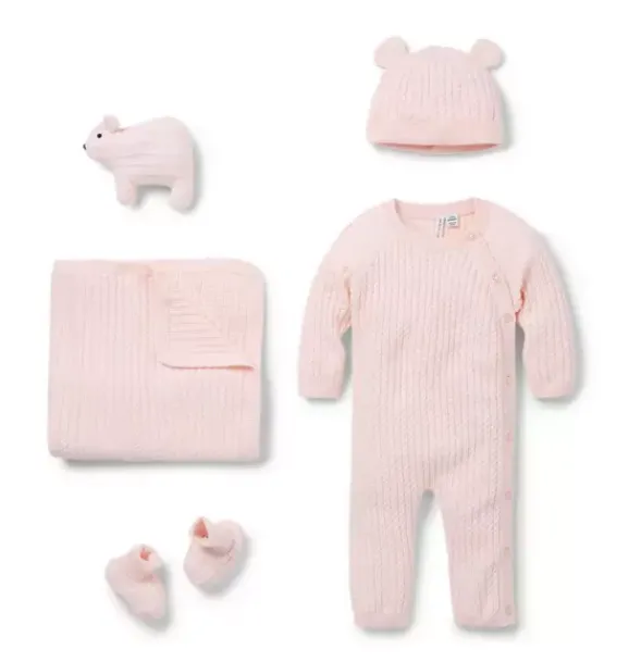 Janie and Jack Sets-Baby Bundle of Love Cable Knit Gift Set pearl pink