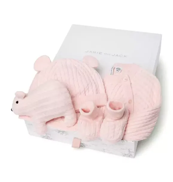 Janie and Jack Sets-Baby Bundle of Love Cable Knit Gift Set pearl pink