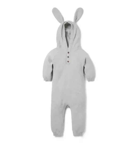 Janie and Jack One-pieces & Rompers|One-pieces & Rompers-Baby Bunny Ear Hooded One-Piece earl grey heather