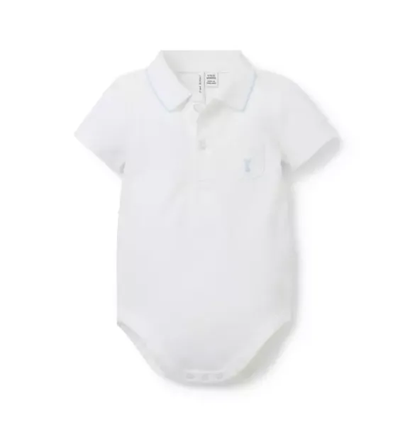Janie and Jack Tops & Bodysuits-Baby Bunny Pique Polo Bodysuit white