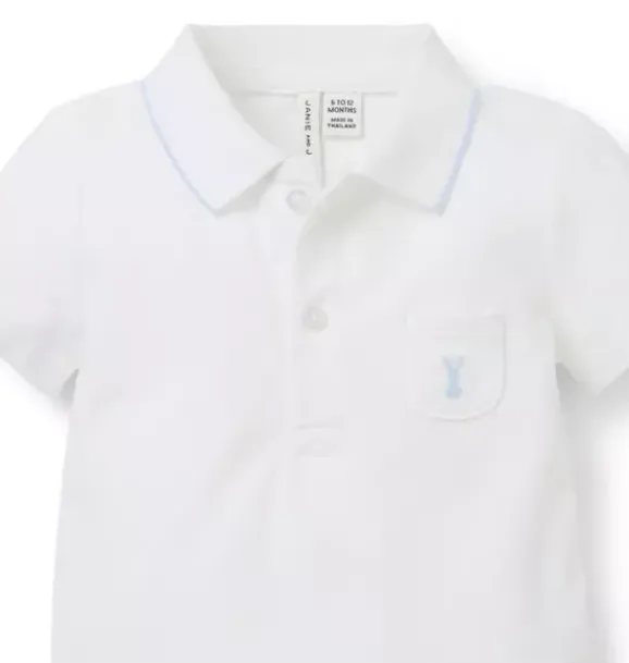 Janie and Jack Tops & Bodysuits-Baby Bunny Pique Polo Bodysuit white