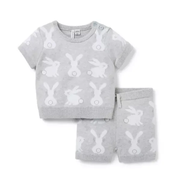 Janie and Jack Sets-Baby Bunny Sweater Matching Set earl grey heather bunny