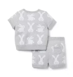 Janie and Jack Sets-Baby Bunny Sweater Matching Set earl grey heather bunny