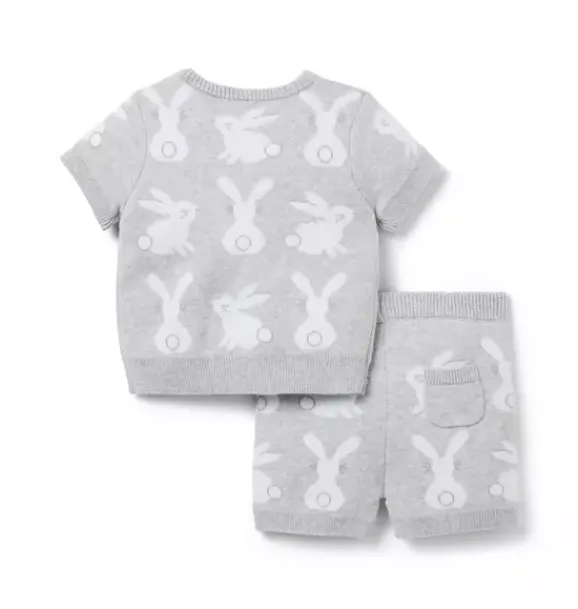 Janie and Jack Sets-Baby Bunny Sweater Matching Set earl grey heather bunny
