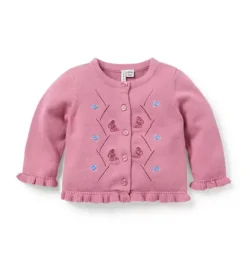 Janie and Jack Sweaters & Jackets-Baby Butterfly Ruffle Cardigan sweet rose