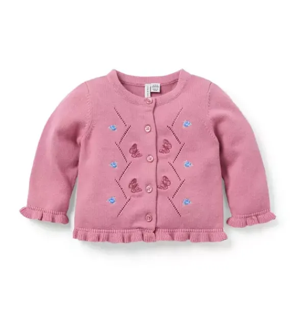 Janie and Jack Sweaters & Jackets-Baby Butterfly Ruffle Cardigan sweet rose