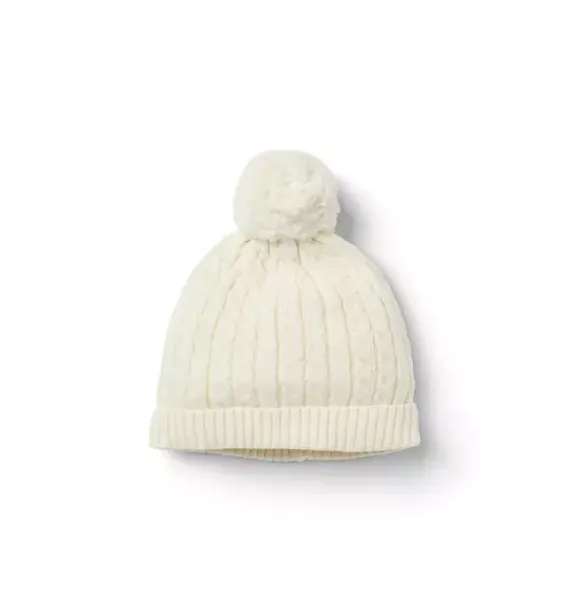 Janie and Jack Shoes & Accessories|Shoes & Accessories-Baby Cable Knit Pom Beanie cream and sugar