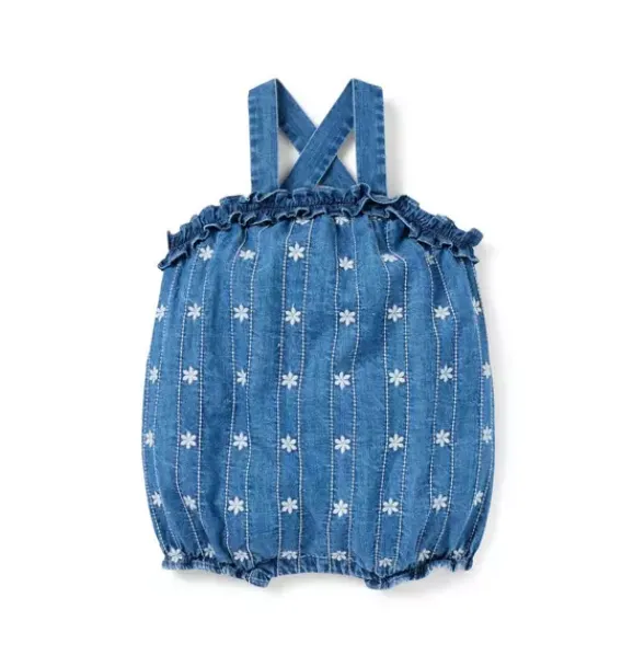 Janie and Jack Online Exclusives|One-pieces & Rompers-Baby Chambray Embroidered Floral Romper poxie medium wash