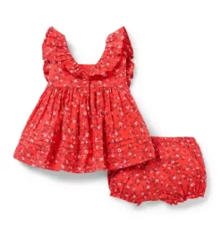 Janie and Jack Sets-Baby Ditsy Floral Pintuck Matching Set red punch ditsy floral