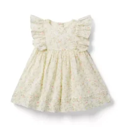 Janie and Jack Online Exclusives|Dresses-Baby Ditsy Floral Ruffle Dress snowdrift ditsy floral