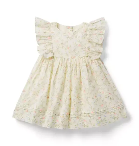 Janie and Jack Online Exclusives|Dresses-Baby Ditsy Floral Ruffle Dress snowdrift ditsy floral