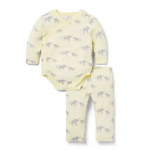 Janie and Jack Sets|Sets-Baby Elephant Wrap Matching Set butter yellow elephant