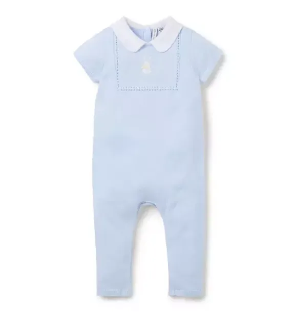 Janie and Jack One-pieces & Rompers-Baby Embroidered Bunny One-Piece light blue