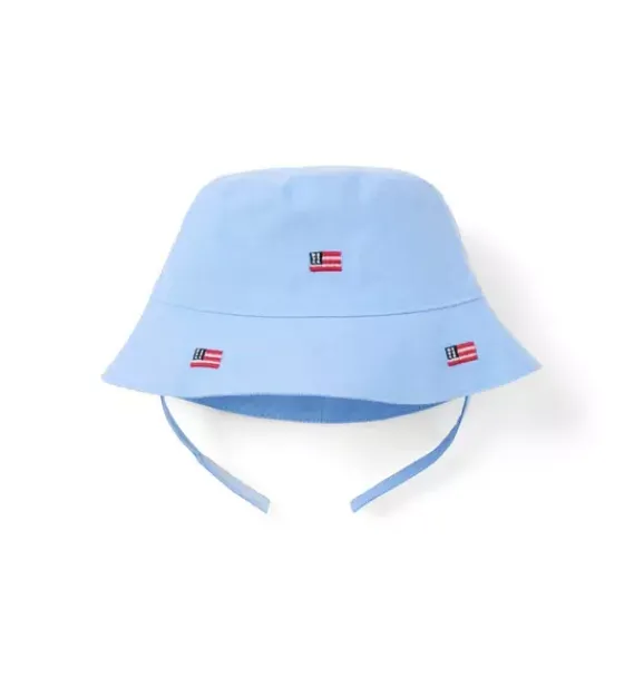 Janie and Jack Accessories|Baby-Baby Embroidered Flag Bucket Hat ocean air heather flag