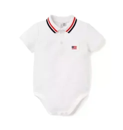 Janie and Jack Tops & Bodysuits-Baby Embroidered Flag Pique Polo Bodysuit white