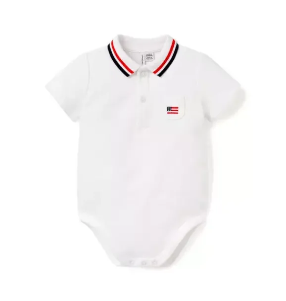 Janie and Jack Tops & Bodysuits-Baby Embroidered Flag Pique Polo Bodysuit white