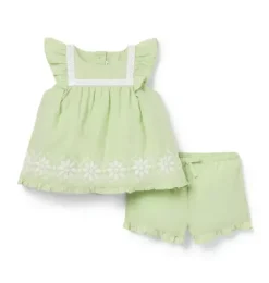 Janie and Jack Sets-Baby Embroidered Floral Matching Set celery field