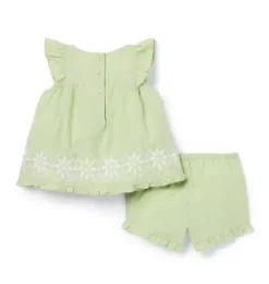 Janie and Jack Sets-Baby Embroidered Floral Matching Set celery field