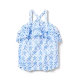 Janie and Jack One-pieces & Rompers-Baby Floral Eyelet Romper blue ripple floral