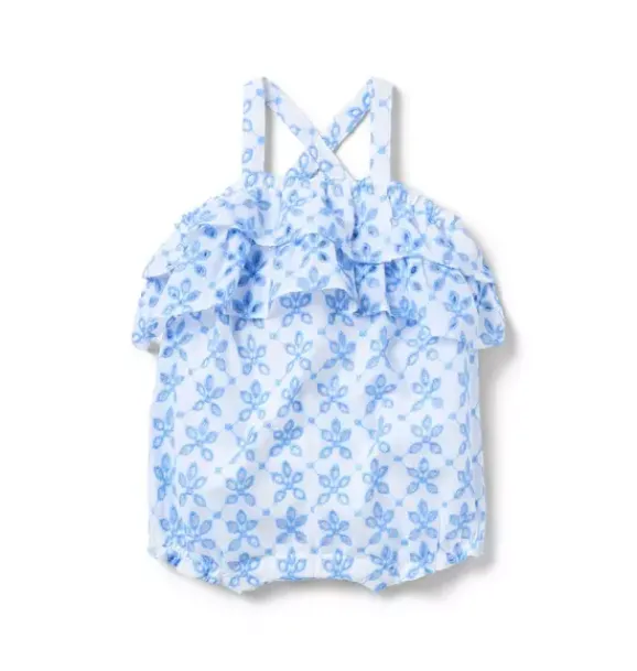 Janie and Jack One-pieces & Rompers-Baby Floral Eyelet Romper blue ripple floral