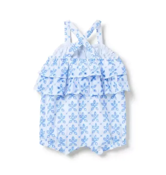 Janie and Jack One-pieces & Rompers-Baby Floral Eyelet Romper blue ripple floral