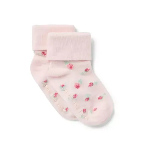 Janie and Jack Shoes & Accessories-Baby Floral Foldover Sock pink blossom floral
