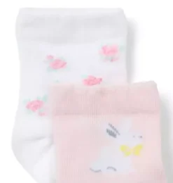Janie and Jack Shoes & Accessories-Baby Flower And Bunny Sock 2-Pack white floral and pale pink bunny