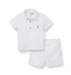 Janie and Jack Sets-Baby French Bulldog Pique Matching Set white