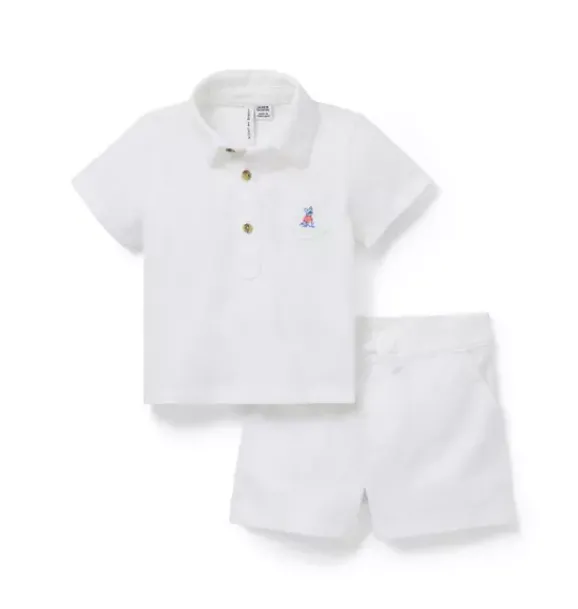 Janie and Jack Sets-Baby French Bulldog Pique Matching Set white