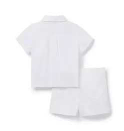Janie and Jack Sets-Baby French Bulldog Pique Matching Set white