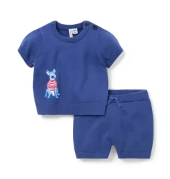 Janie and Jack Sets-Baby French Bulldog Sweater Matching Set tide pool