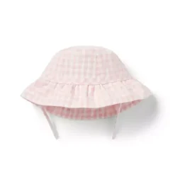 Janie and Jack Accessories|Shoes & Accessories-Baby Gingham Ruffle Sun Hat seashell pink gingham