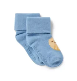 Janie and Jack Shoes & Accessories-Baby Lion Foldover Sock soft sky blue