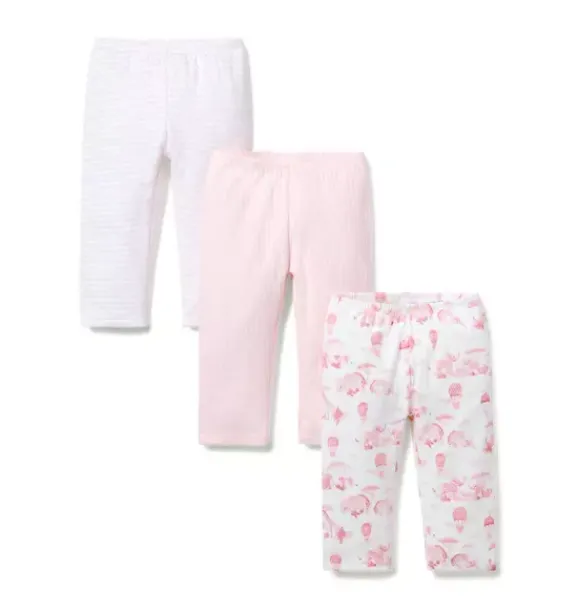 Janie and Jack Pants-Baby Pant 3-Pack pink blossom, light pink animal friends toile and jet ivory stripe