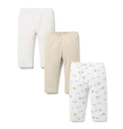 Janie and Jack Pants & Overalls|Pants-Baby Pant 3-Pack fluffy bunny heather, jet ivory animal friends toile and jet ivory stripe