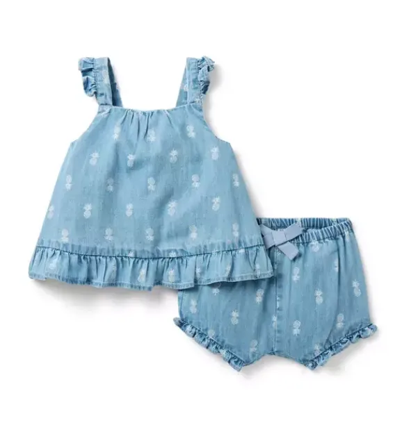 Janie and Jack Sets-Baby Pineapple Ruffle Matching Set light wash pineapple