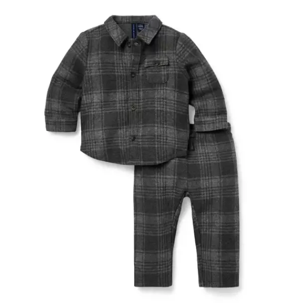 Janie and Jack Sets|Sets-Baby Plaid Matching Set charcoal heather plaid