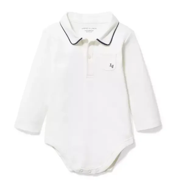 Janie and Jack Tops & Bodysuits-Baby Polo Bodysuit jet ivory