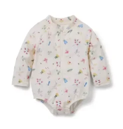Janie and Jack Rash Guards|Swim-Baby Recycled Bug Floral Rash Guard Swimsuit seashell ecru bug floral