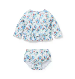 Janie and Jack Rash Guards|Baby-Baby Recycled Floral Rash Guard 2-Piece Swimsuit white floral