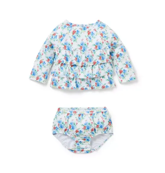 Janie and Jack Rash Guards|Baby-Baby Recycled Floral Rash Guard 2-Piece Swimsuit white floral