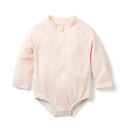 Janie and Jack Rash Guards|One-pieces-Baby Recycled Gingham Rash Guard Swimsuit seashell pink gingham