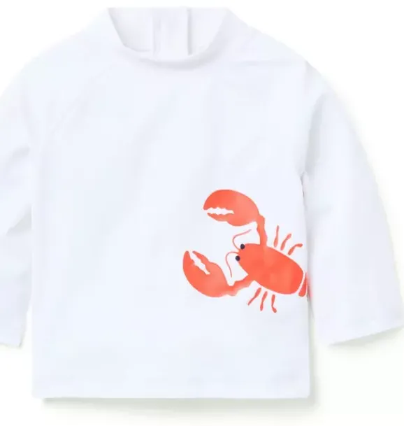 Janie and Jack Rash Guards|Baby-Baby Recycled Lobster Rash Guard 2-Piece Swimsuit vibrant poppy
