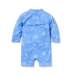 Janie and Jack Rash Guards|One-pieces-Baby Recycled Nautical Toile Rash Guard Swimsuit blue ripple nautical toile
