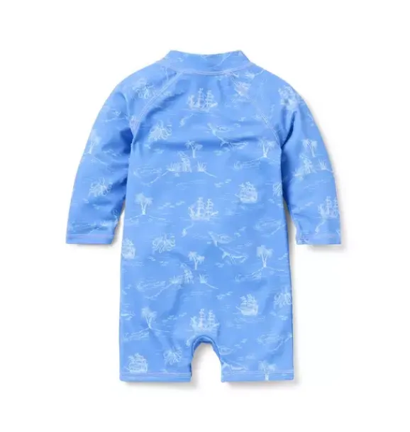Janie and Jack Rash Guards|One-pieces-Baby Recycled Nautical Toile Rash Guard Swimsuit blue ripple nautical toile